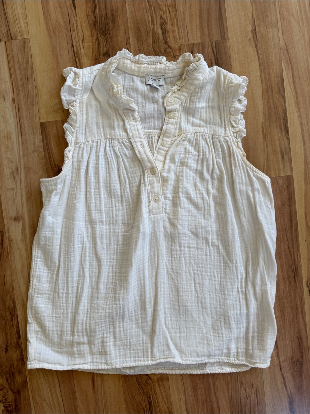 J. Crew Factory Cream Ruffled Cotton Gauze Sleeveless Top